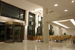 The lobby of Ilissos Hotel in Athens 